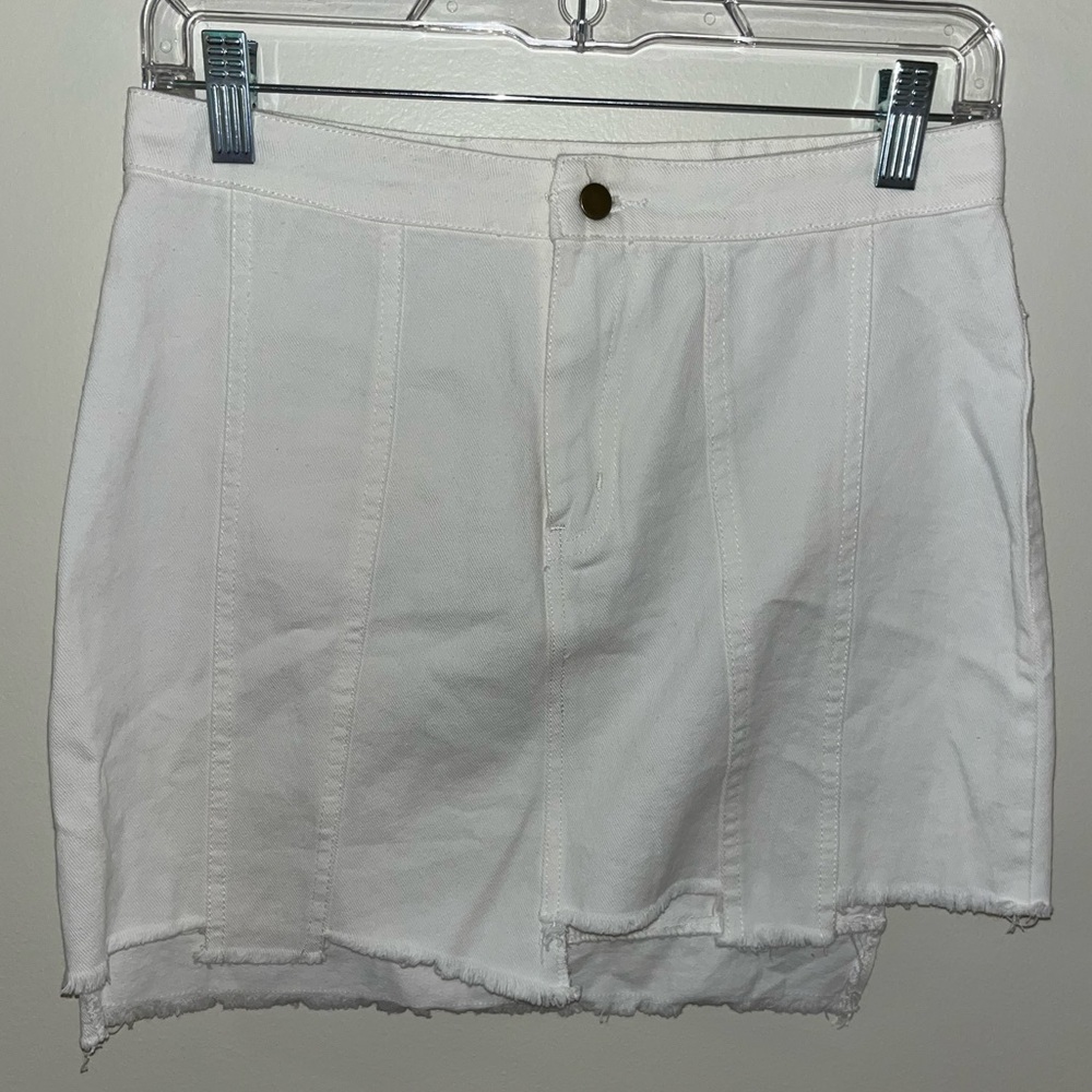 Asymmetrical White Jean Skirt